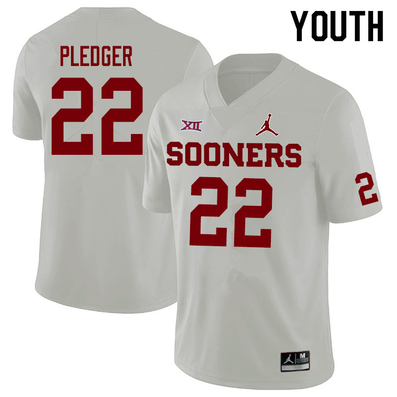 Jordan Brand Youth #22 T.J. Pledger Oklahoma Sooners College Football Jerseys Sale-White